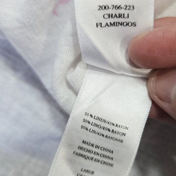 Rails Charli Flamingo Novelty Print Linen Blend White Button-Up Shirt Beachy - Picture 8 of 11